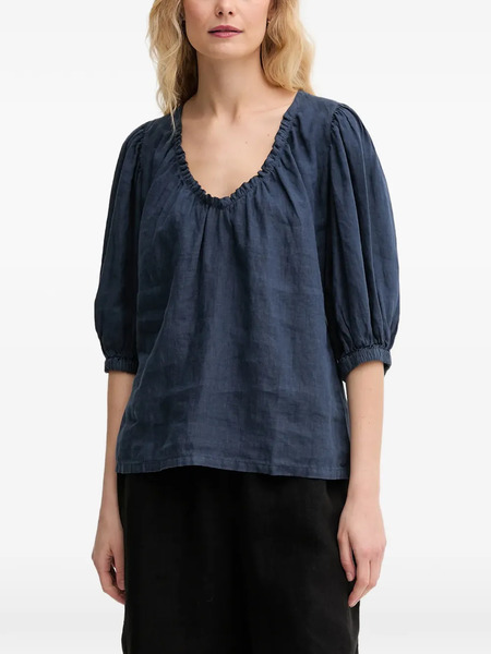 Mos Mosh Gathered V-neck Blouse - Blue 