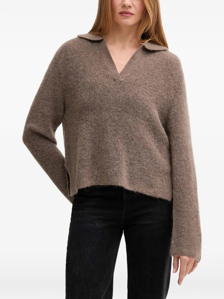  Mos Mosh Mmthora Aidy V-neck Knitted Polo Top - Brown 