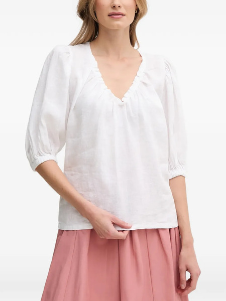  Mos Mosh Puff-sleeve V-neck Blouse - White 