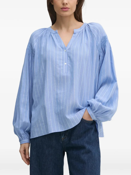  Mos Mosh Striped V-neck Blouse - Blue 