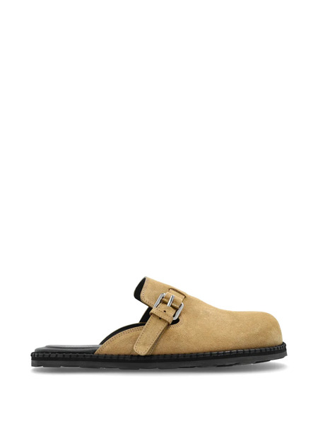  Moschino Buckled Suede Mules - Neutrals 