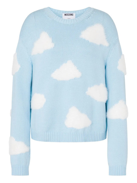  Moschino Crew-neck Cloud-motif Sweater - Blue 