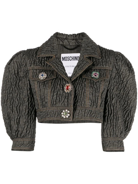  Moschino Crystal-embellished Butted Cropped Jacket - Black 