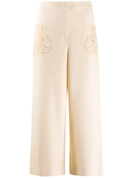  Moschino Embroidered Cupid Cropped Trousers - Neutrals 