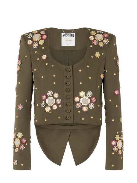  Moschino Floral-appliqué Cropped Jacket - Green 