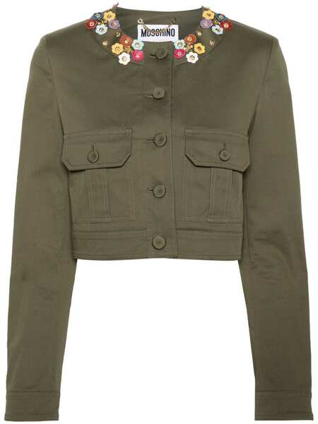  Moschino Floral-appliqué Cropped Jacket - Green 