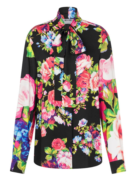  Moschino Floral-pattern Tie-neck Blouse - Black 