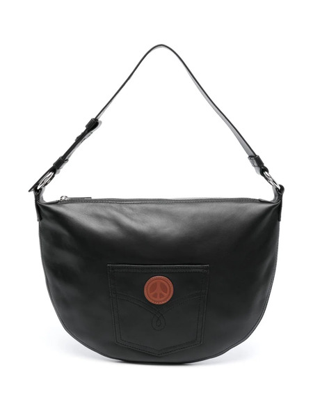  Moschino Jeans Adjustable Leather Shoulder Bag - Black 