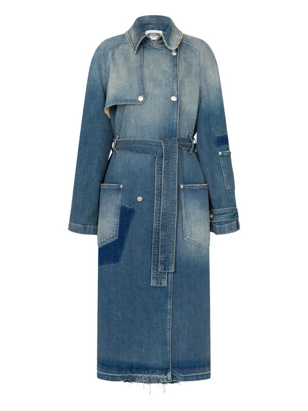  Moschino Jeans Belted Denim-patchwork Trench Coat - Blue 