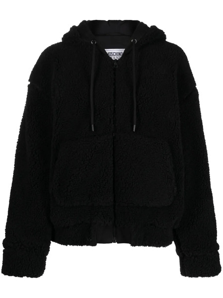  Moschino Jeans Crystal-embellished Shearling Hoodie - Black 