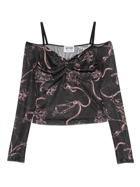  Moschino Jeans Floral-print Tulle Blouse - Black 