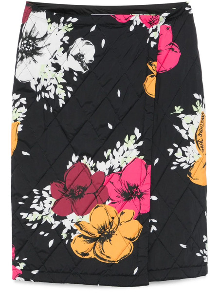  Moschino Jeans Flower Print Wrap Midi Skirt - Black 