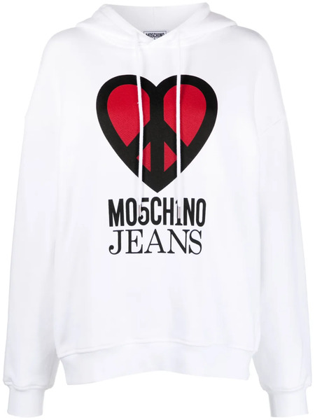  Moschino Jeans Graphic-print Jersey Hoodie - White 