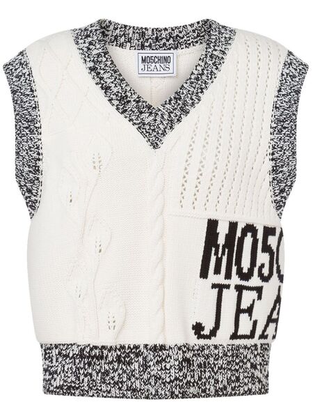  Moschino Jeans Intarsia-knit Logo Top - White 