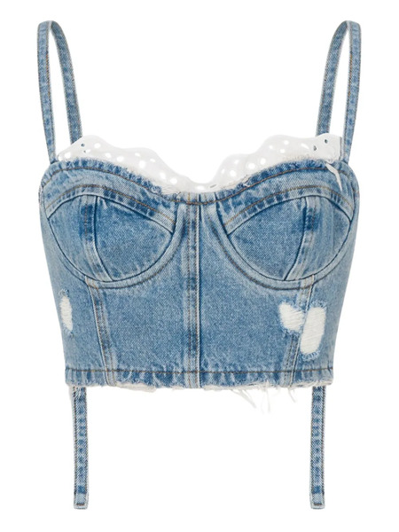  Moschino Jeans Lace-trim Denim Crop Top - Blue 