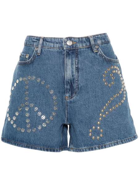  Moschino Jeans Logo-patch Stud-embellished Denim Shorts - Blue 