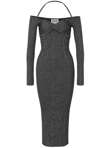  Moschino Jeans Off-shoulder Ribbed Midi Dress - Grey 
