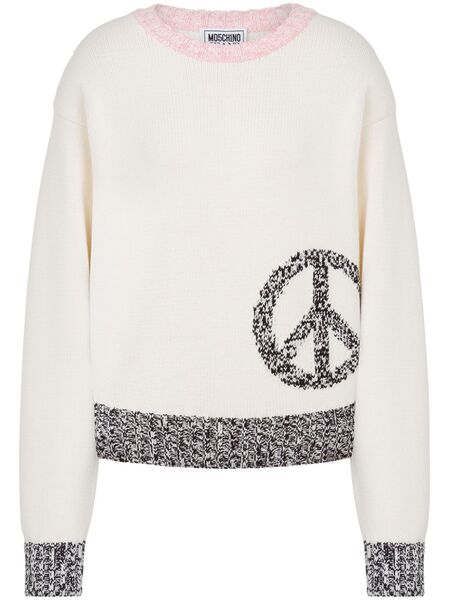  Moschino Jeans Peace Intarsia Jumper - White 