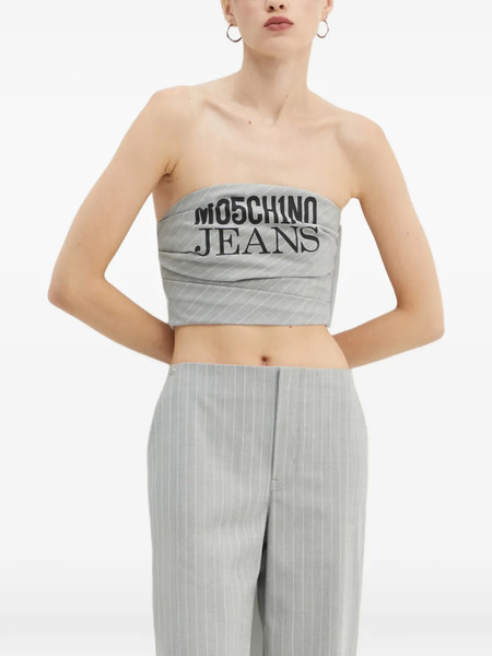  Moschino Jeans Pinstripe-pattern Logo-print Bandeau Top - Grey 