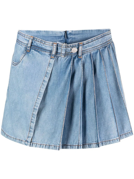  Moschino Jeans Pleated Layered Denim Shorts - Blue 