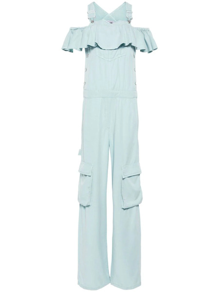  Moschino Jeans Ruffle-detail Cold-shoulder Jumpsuit - Blue 