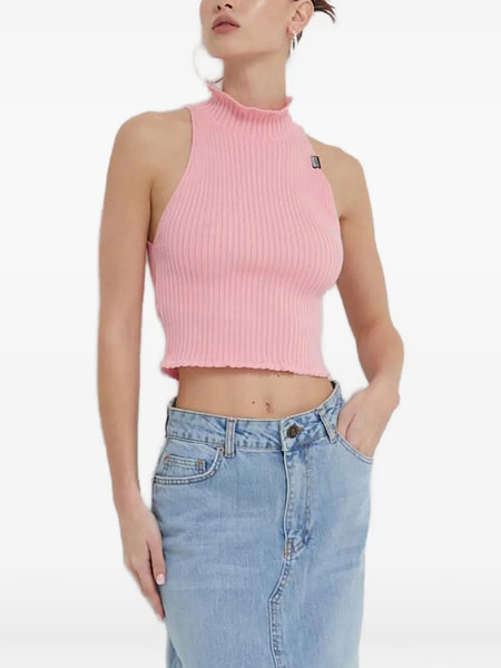  Moschino Jeans Ruffled Ribbed Top - Pink 