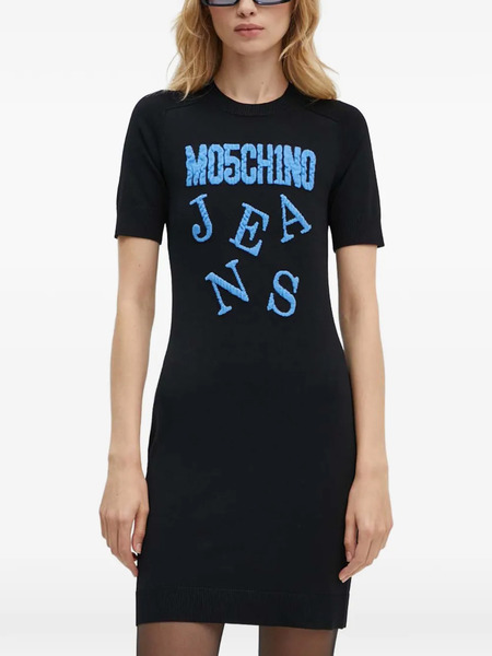  Moschino Jeans Short-sleeve Lettering Mini Dress - Black 