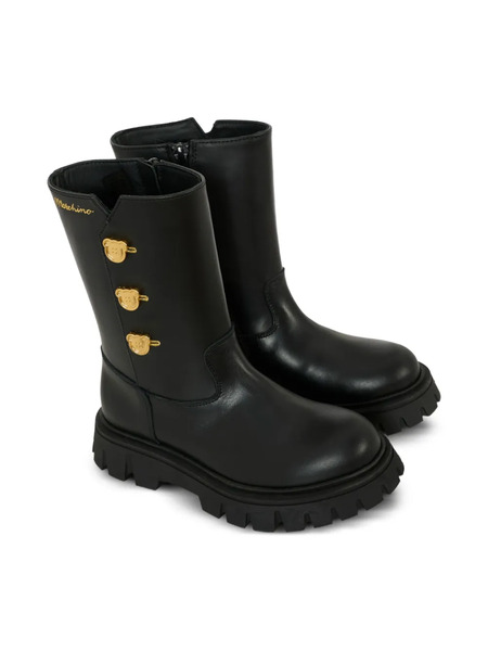  Moschino Kids Bear-button Chunky-sole Boots - Black 