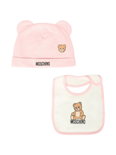  Moschino Kids Bear-logo Hat Bib Set - Pink 