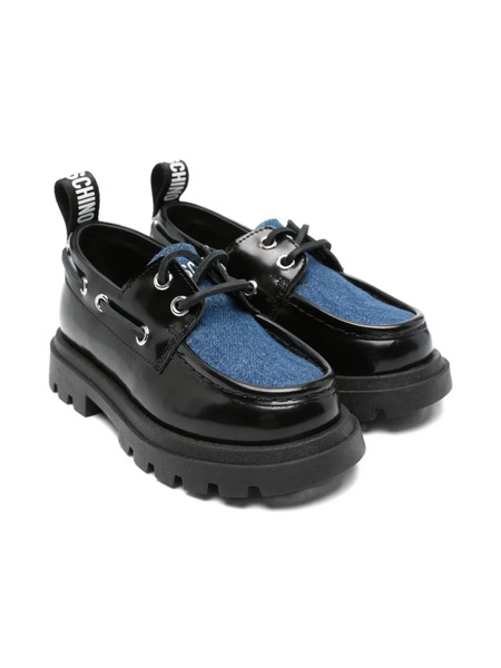  Moschino Kids Denim-panel Leather Loafers - Black 