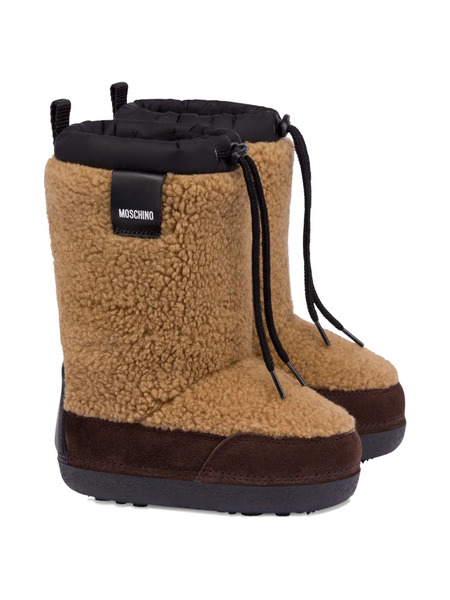  Moschino Kids Fur-effect Drawstring Boots - Brown 