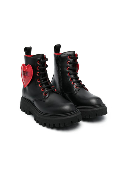  Moschino Kids Heart-patch Combat Boots - Black 
