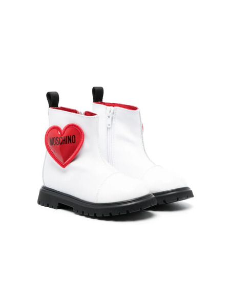  Moschino Kids Logo-patch Leather Ankle Boots - White 