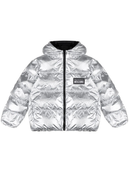  Moschino Kids Logo Patch Padded Jacket - Silver 