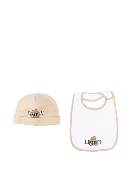  Moschino Kids Logo-print Bib And Hat Set - Neutrals 