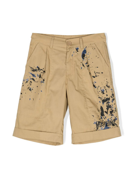  Moschino Kids Paint-splatter Chino Shorts - Brown 