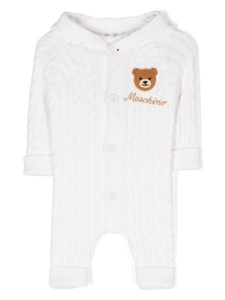  Moschino Kids Teddy Bear-patch Knitted Romper - White 
