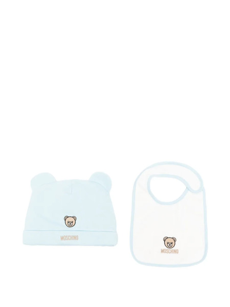  Moschino Kids Teddy-embroidered Hat Bib Set - Blue 