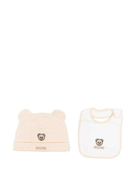  Moschino Kids Teddy-embroidered Hat Bib Set - Neutrals 