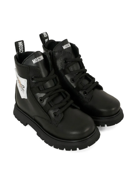  Moschino Kids Teddy-patch Lace-up Boots - Black 