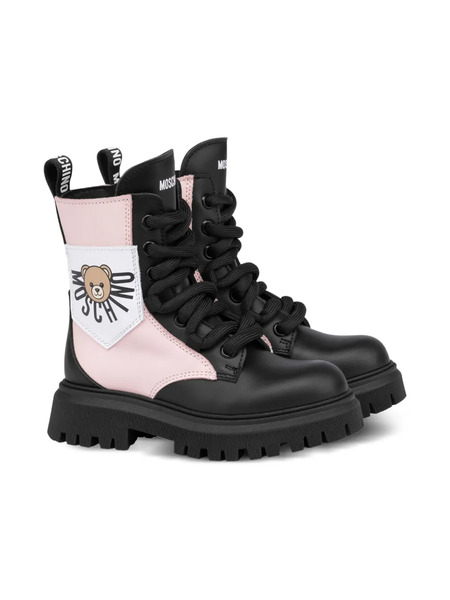  Moschino Kids Teddy-patch Lace-up Boots - Blue 