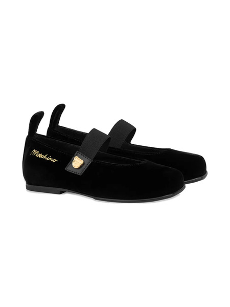  Moschino Kids Velvet Ballerinas - Black 