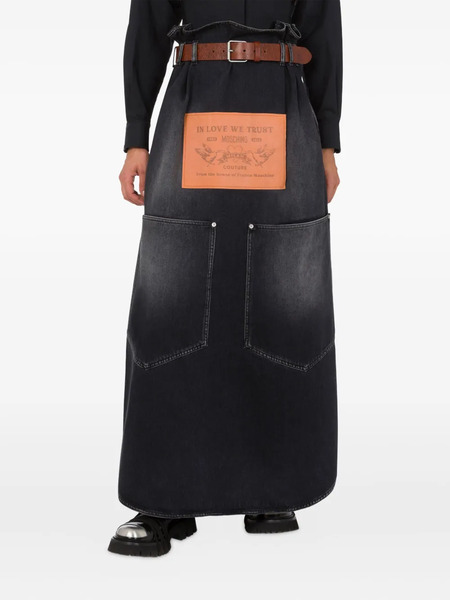  Moschino Leather-belt Denim Skirt - Black 