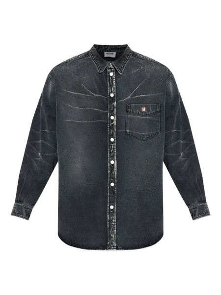  Moschino Logo-patch Denim Shirt - Grey 
