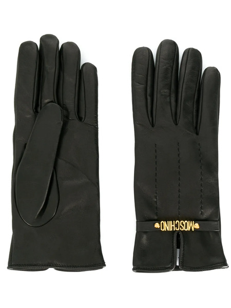  Moschino Logo Plaque Gloves - Brown 