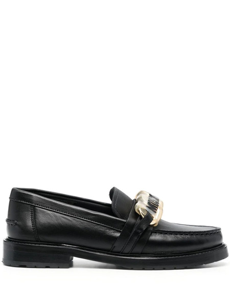  Moschino Logo-plaque Leather Loafers - Black 