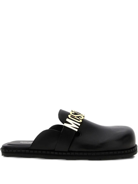  Moschino Logo-plaque Leather Mules - Black 