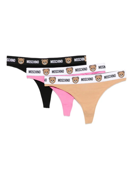  Moschino Logo-print Teddy Thong (set Of Three) - Brown 