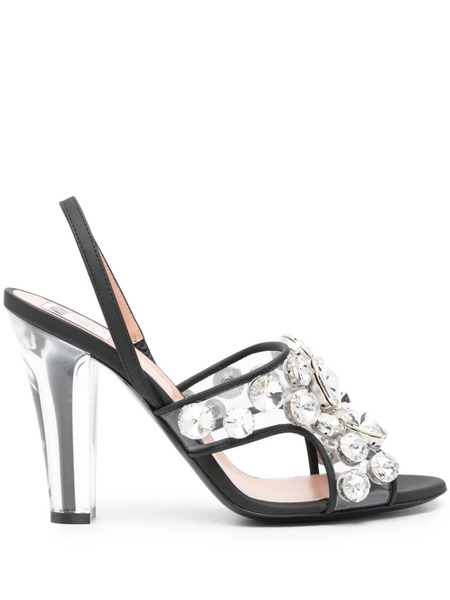  Moschino 110mm Crystal-embellished Leather Sandals - Black 