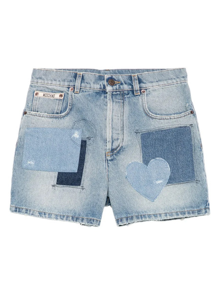  Moschino Patchwork Heart Denim Short Shorts - Blue 